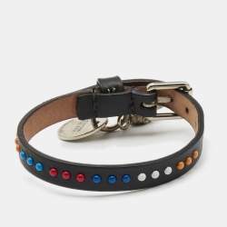 Pre Owned Alexander McQueen Skull Charm Beaded Leather Wrap Bracelet