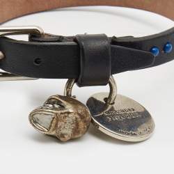 Pre Owned Alexander McQueen Skull Charm Beaded Leather Wrap Bracelet