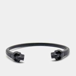 Alexander McQueen Black Tone Twin Skull Motif Open Cuff Bracelet