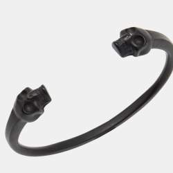 Alexander McQueen Black Tone Twin Skull Motif Open Cuff Bracelet