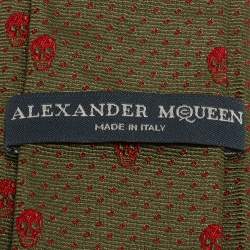 Pre Owned Alexander McQueen Green Skull Silk jacquard Tie