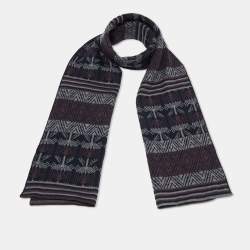 Alexander McQueen Navy Blue Patterned Wool Muffler 
