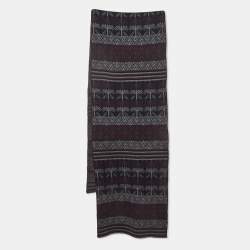 Alexander McQueen Navy Blue Patterned Wool Muffler 