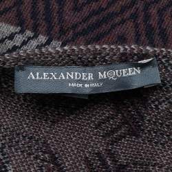 Alexander McQueen Navy Blue Patterned Wool Muffler 