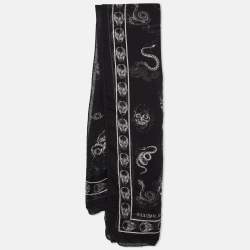 Alexander McQueen Black Skull Print Silk & Modal Scarf