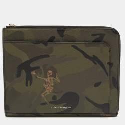 Pre Owned Alexander McQueen Dancing Skeleton Green Camouflage Leather Clutch