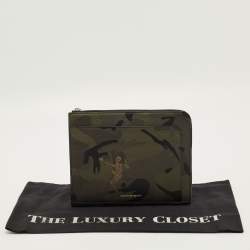 مملوكة مسبقًا Alexander McQueen Dancing Skeleton Green Camouflage Leather Clutch