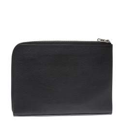 Pre Owned Alexander McQueen Black Leather Half Zip Pouch