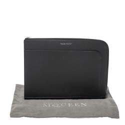 Pre Owned Alexander McQueen Black Leather Half Zip Pouch