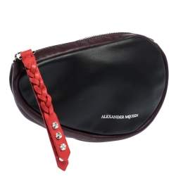 Pre Owned Alexander McQueen Black/Maroon Leather Mini Harness Zip Pouch