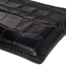 Alexander McQueen Black Crocodile Embossed Leather Skull Card Holder