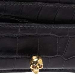Alexander McQueen Black Crocodile Embossed Leather Skull Card Holder