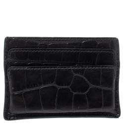 Alexander McQueen Black Crocodile Embossed Leather Skull Card Holder