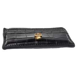 Alexander McQueen Black Crocodile Embossed Leather Skull Card Holder