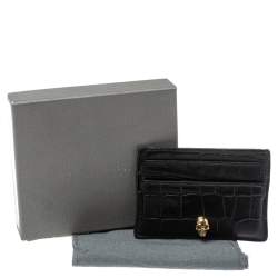 Alexander McQueen Black Crocodile Embossed Leather Skull Card Holder