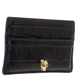 Alexander McQueen Black Crocodile Embossed Leather Skull Card Holder