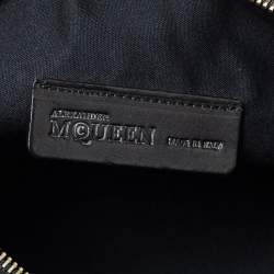 Pre Owned Alexander McQueen Black Ribcage Embossed Leather Wristlet Clutch