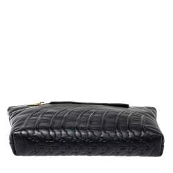 Pre Owned Alexander McQueen Black Ribcage Embossed Leather Wristlet Clutch