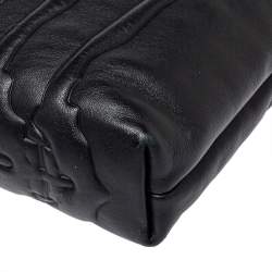 Pre Owned Alexander McQueen Black Ribcage Embossed Leather Wristlet Clutch