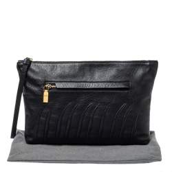Pre Owned Alexander McQueen Black Ribcage Embossed Leather Wristlet Clutch