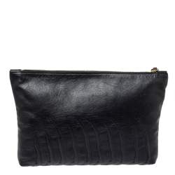 Pre Owned Alexander McQueen Black Ribcage Embossed Leather Wristlet Clutch