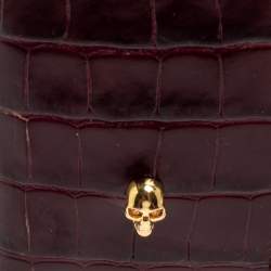 Alexander McQueen Burgundy Croc Embossed Leather Skull Bifold Card Holder 