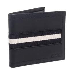 Bally Black Leather and Canvas Bifold Wallet 