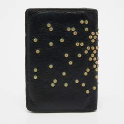 Pre Owned Alexander McQueen Black Leather Studded Skull Card Holder