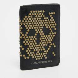 Pre Owned Alexander McQueen Black Leather Studded Skull Card Holder