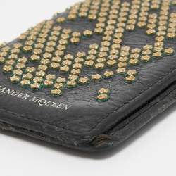 Pre Owned Alexander McQueen Black Leather Studded Skull Card Holder