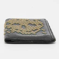 Pre Owned Alexander McQueen Black Leather Studded Skull Card Holder