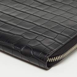 Alexander McQueen Black Croc Embossed Leather Zip Around Pouch