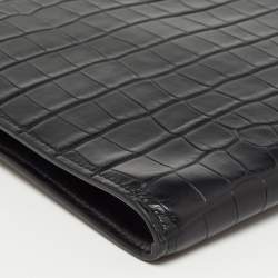 Alexander McQueen Black Croc Embossed Leather Zip Around Pouch