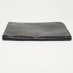 Alexander McQueen Black Croc Embossed Leather Zip Around Pouch