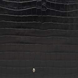 Alexander McQueen Black Croc Embossed Leather Zip Around Pouch