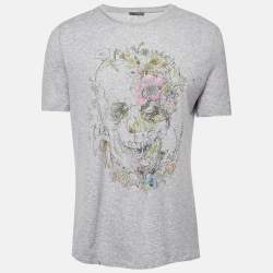 Alexander McQueen Grey Floral Print Jersey T-Shirt XS