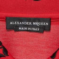 Alexander McQueen Red Logo Collar Pique Cotton Polo T-Shirt M