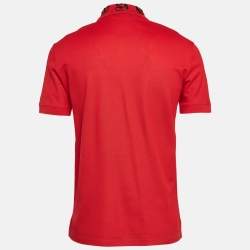 Alexander McQueen Red Logo Collar Pique Cotton Polo T-Shirt M