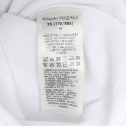 Pre Owned Alexander McQueen White Cotton Knit Logo Print Short Sleeve Hoodie XS