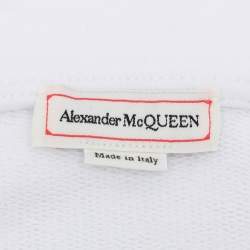 Pre Owned Alexander McQueen White Cotton Knit Logo Print Short Sleeve Hoodie XS