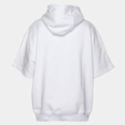 Pre Owned Alexander McQueen White Cotton Knit Logo Print Short Sleeve Hoodie XS