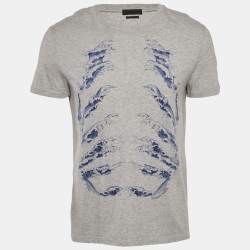 Alexander McQueen Grey Ribcage Wave Print Cotton T-Shirt M