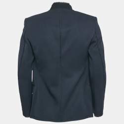 Pre Owned Alexander McQueen Navy Blue Raw Edge Detail Open Front Blazer M