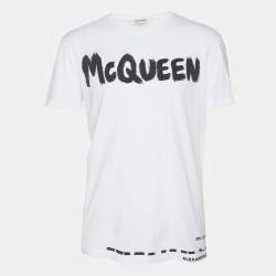 Alexander McQueen White Cotton Graffiti Logo T-Shirt M