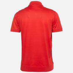 Pre Owned Alexander McQueen Black/Red Colorblocked Polo T-Shirt L