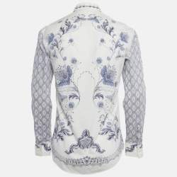Pre Owned Alexander McQueen White/Blue Printed Cotton Shirt M