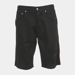 Pre Owned Alexander McQueen Black Logo Embroidered Denim Shorts L Waist 33"