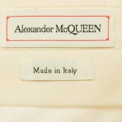 Pre Owned Alexander McQueen Cream Cotton Satin Side Trim Trousers M