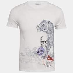 Pre Owned Alexander McQueen White Skull Print Jersey T-Shirt XS