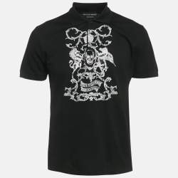 مملوكة مسبقًا Alexander McQueen Black Cotton Pique Embroidered Polo T-Shirt L